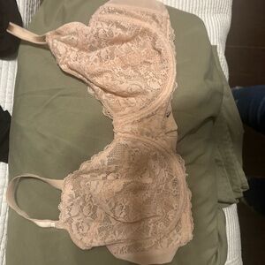 Pink Lace Bra with Floral Design and Thin Straps
